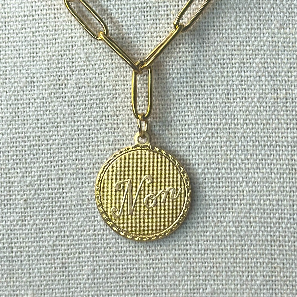 Vintage “NON” (aka “No”) charm on 18kt gold plated 18” chain 💫
